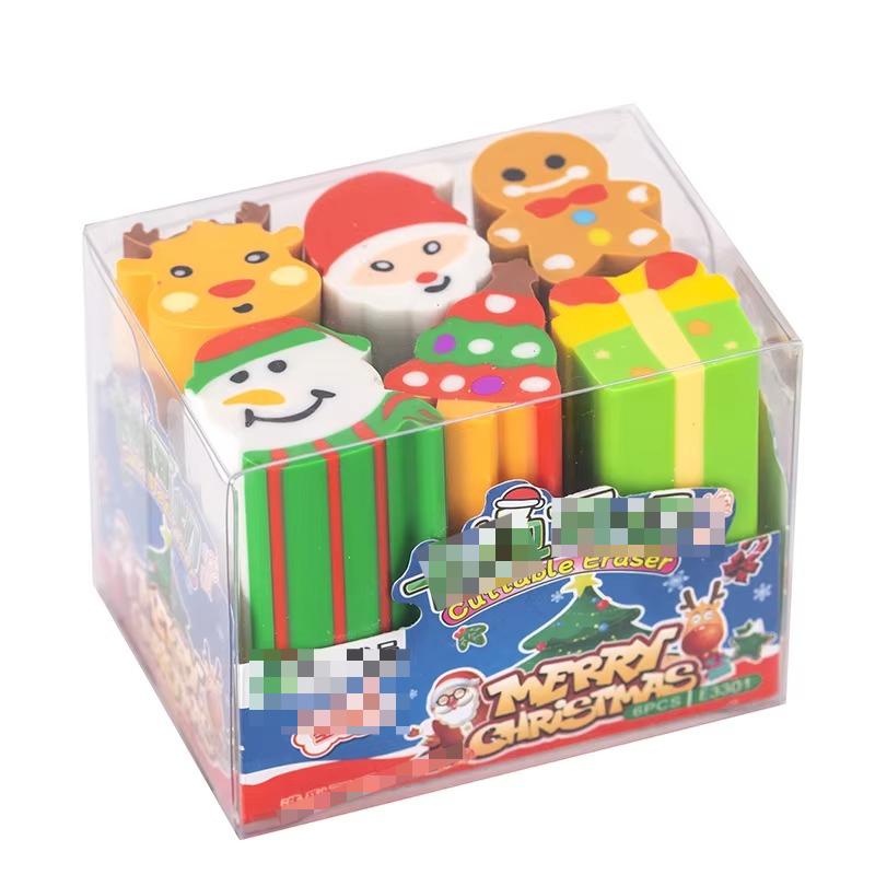 6PCS Christmas Cut Rubber Set Student Christmas Gift Prize Reward Rubber Set Erasers for Kids Korean Stationery