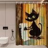 Funny Black Cat Shower Curtain Cartoon Cat Holding Toilet Paper Humor Art Bathroom Decor Waterproof Fabric Bath Curtain Set Home