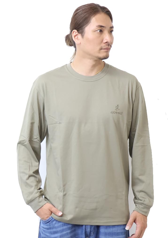 

Gramicci Men s Long Sleeve T-Shirt, ONE POINT LOGO L/S TEE, Khaki, Size L (G5FU-T100)