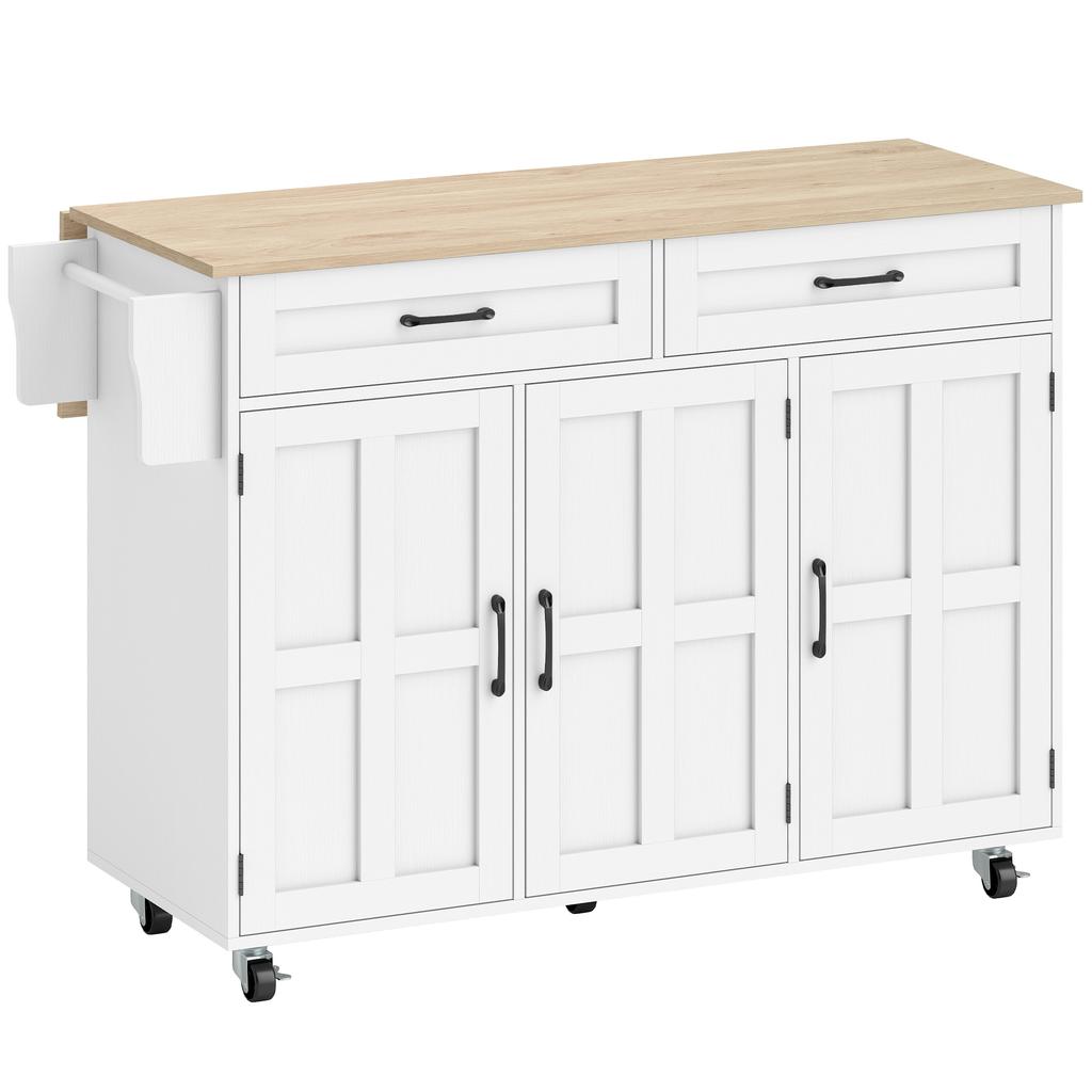 Kitchen Island with Folding Top, 129 x 72 x 90.5 cm, White