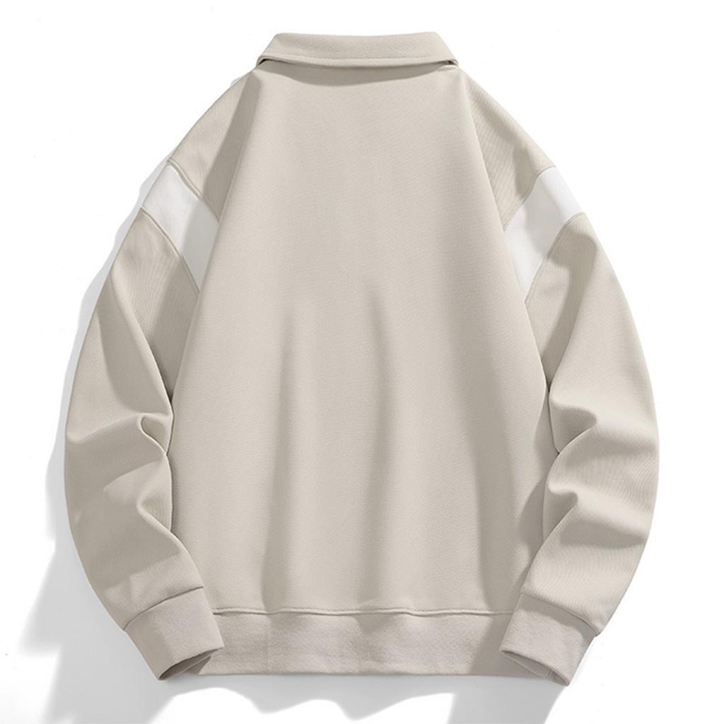 Men's Lapel Half Zipper Contrast Color Patchwork Casual Long Sleeve Pullover Sweatshirts Tops