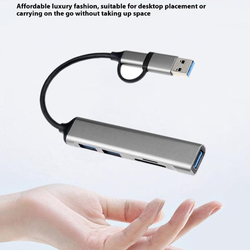 5 In 1 USB+Type C Multifunction Aluminum Card Reader Adapter USB3.0 Port For Printer Mouse Keyboards Extender Function