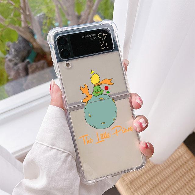 Clear Case For Samsung Galaxy Z Flip 3 4 5G Airbag Shockproof Phone Cover ZFlip3 ZFlip4 Luxury Shell Cartoon The Little Prince