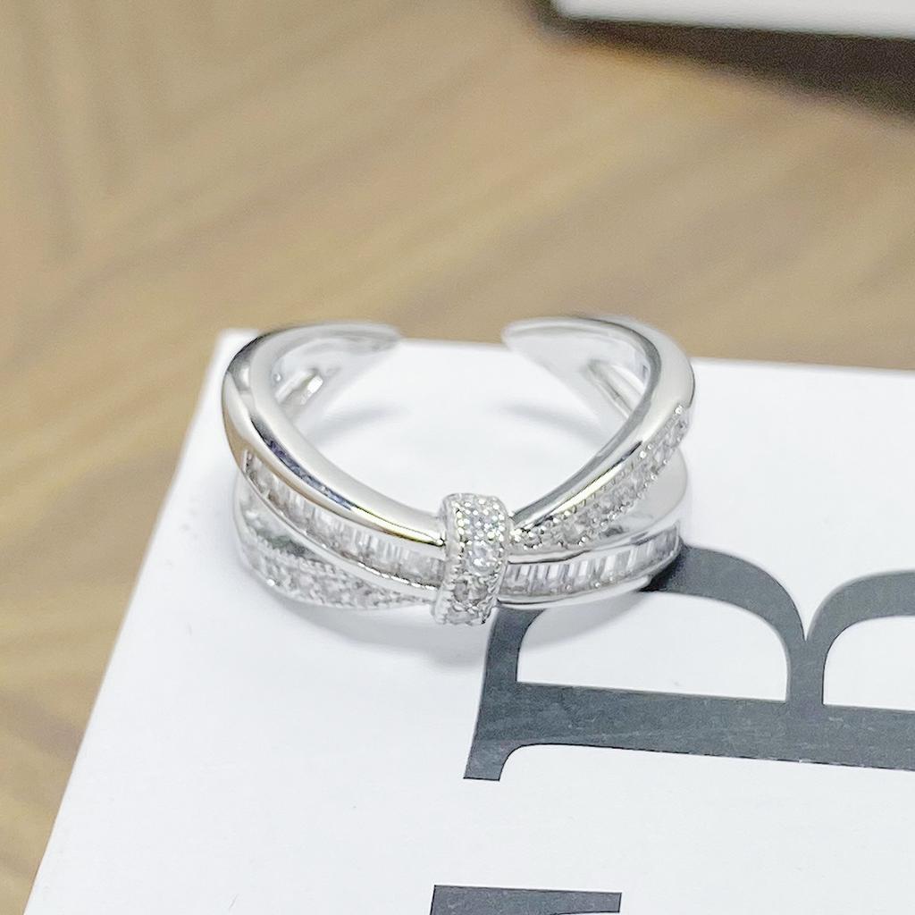 Light Luxury Cross High-End Feeling Full Of Diamonds, Zir*****Pen Ring, Female Geometry Super Flash Exquisite Stacking Ring