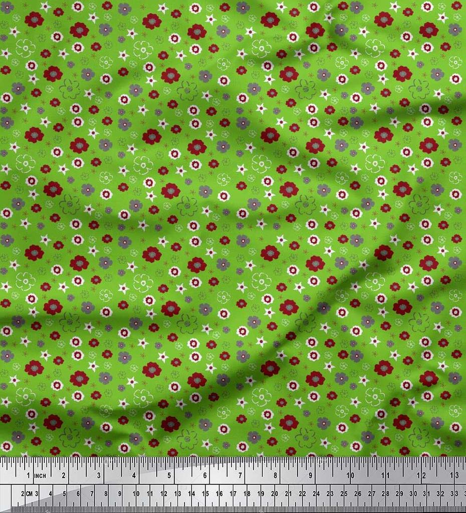 Soimoi Purple Japan Crepe Satin Fabric Flower Artistic Decor Fabric Printed Metre 42 Inch