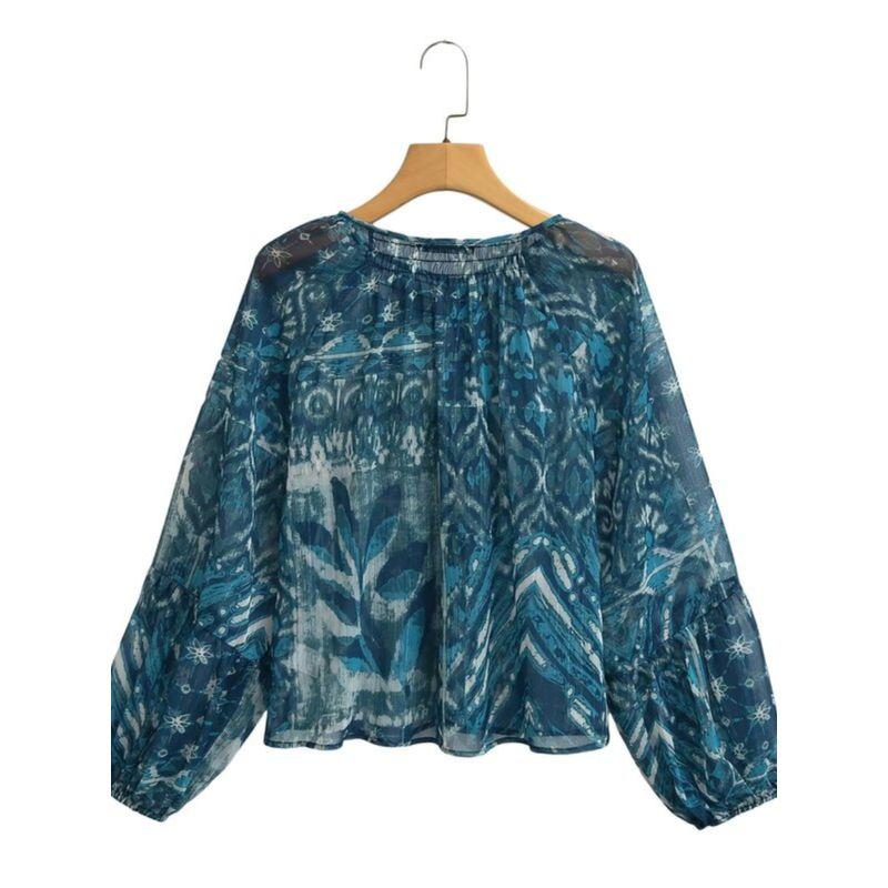 Fashion Style 2024 Spring New Retro Metal Color Line Print Blouse High Waist Skirt 2459806 330