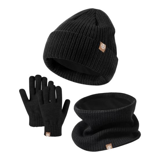 3 Pcs/Set Children Hat Scarf Glove Set Thickened Plush Knitted Anti-slip Windproof Keep Warm Girls Boys Outdoor Neck Cover Gloves Beanie Set