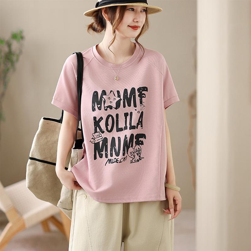 DIMANAF 2026 Plus Size Summer Women T-Shirts Casual Lady Tops Tunic Shirt Printing Oversize Loose Tees Cotton