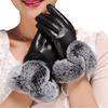 1 Paar Damenmode Plüsch Winter Warm PU Leder Handschuhe Fell Touchscreen Handschuhe