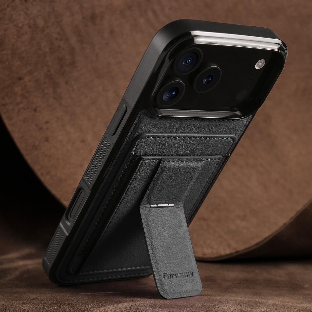 Business Magnetic Cards Solt Leather Phone Case for iPhone 17 Pro Max 16 15 Plus 14 13 12 11 Pro Max Mini 16E Bracket Cover