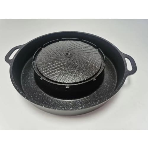BQQB Cast Iron BBQ Frying Pan, Steak and Yakiniku Plate, Multi-functional, Even Heating, Non-Stick Pan, Large, Deep, Easy to Clean, Teppanyaki, Samgye