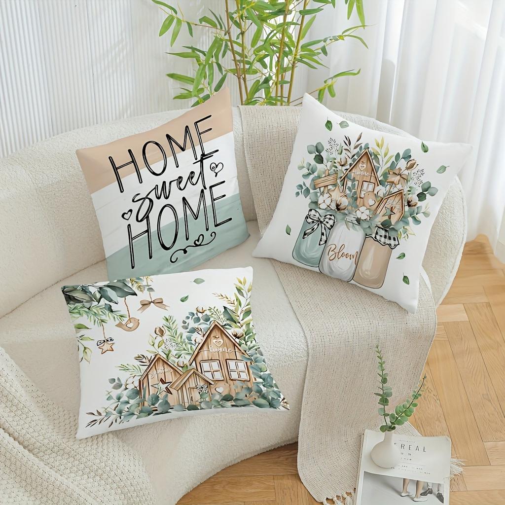 Nordic Green Plant Rabbit Pattern Home Decor Pillowcase Bedroom Living Room Sofa Decoration Polyester Cushion Cover with Zipper