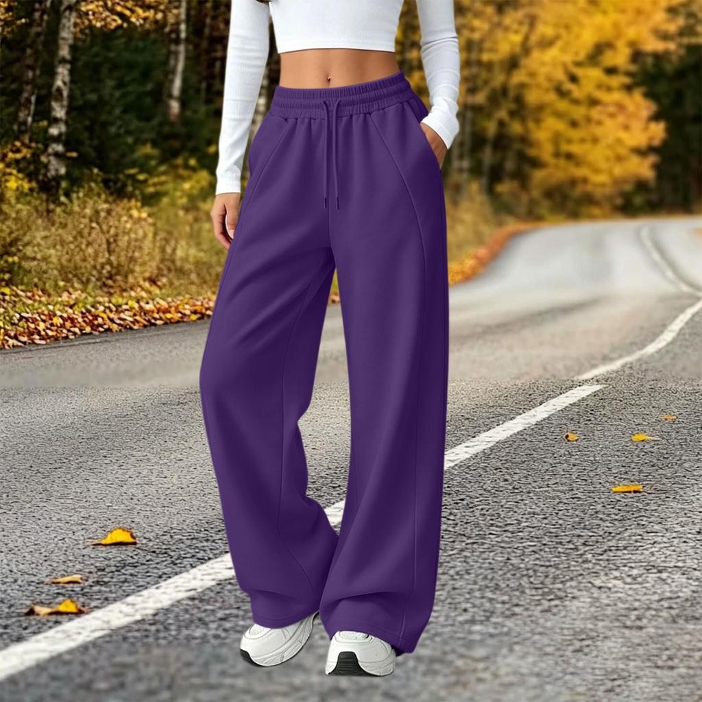 Women's Fashion Button and Zip Wide Leg Joggers with Elastic Waistband
