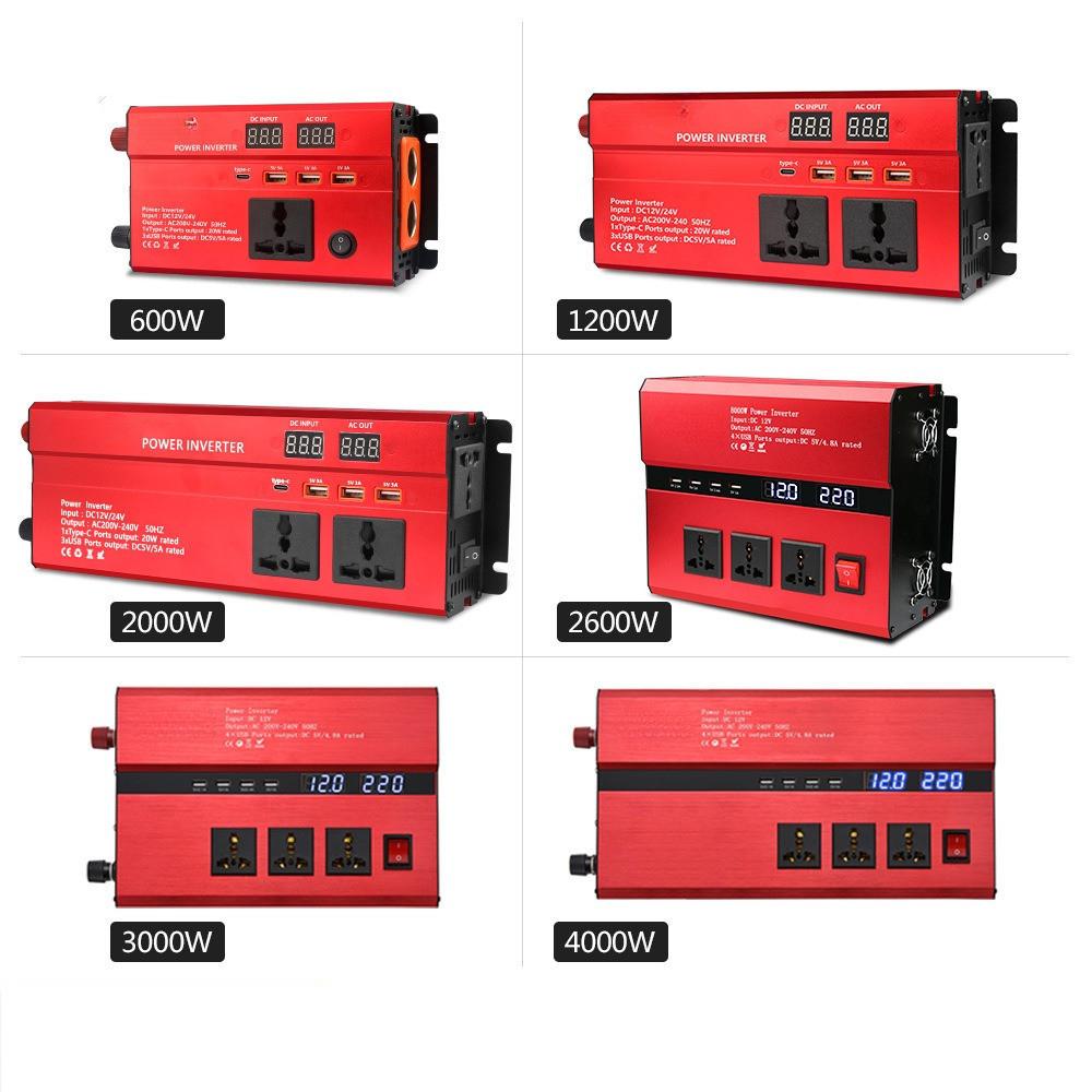 600W/1200W/2000W/2600W/3000W/4000W Intelligent Universal Voltage Inverter Portable High Power Car Inverter Solar Power Converter
