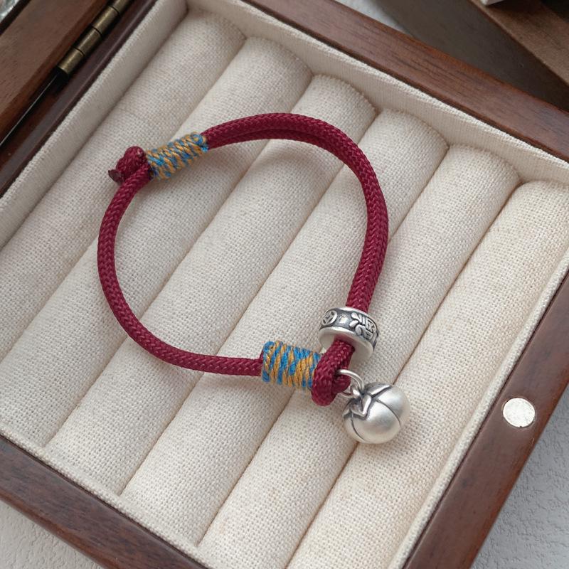 Sterling Silver Persimmon Ruyi Red String Bracelet - Women s Handmade Retro Chinese Style Luxury Jewelry Pure Silver