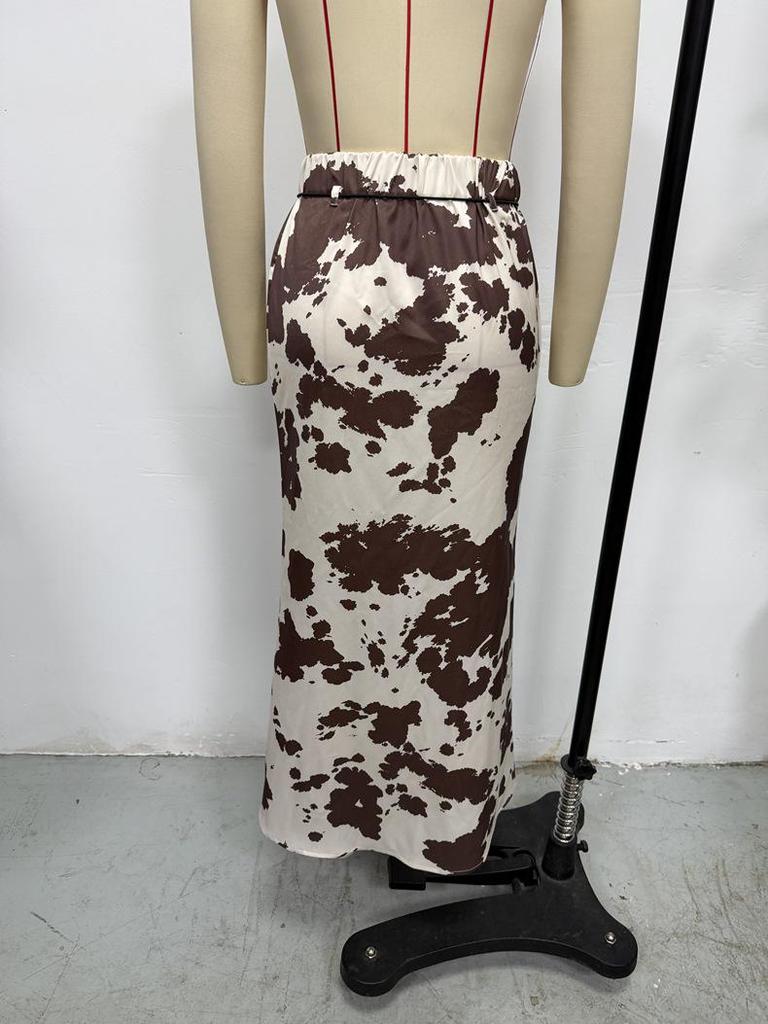 2025 Autumn/Winter Women's Satin Print Long Skirt - Slimming Imitation Silk