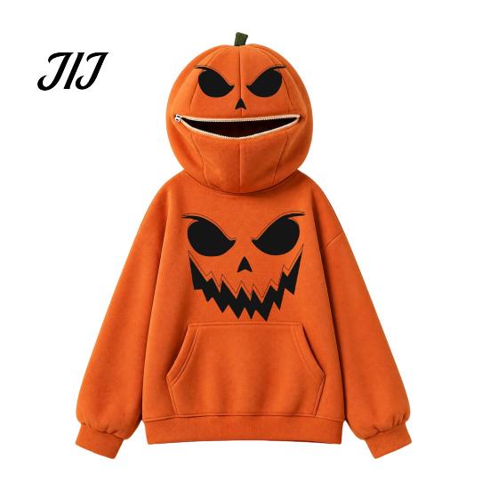 Cosplay Hooded Shirt Women Oversized Halloween Pumpkin Hoodie, Fall Long Sleeve Hoodie Sweatshirt with Pocket, Jack-O-Lantern Holiday Costume Pullover
