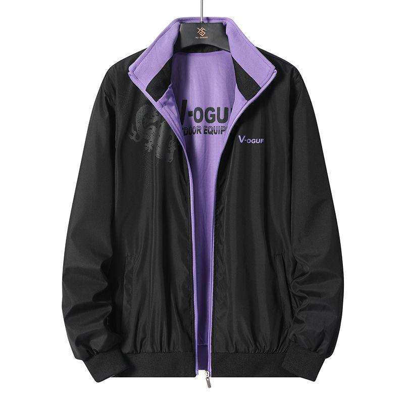 Herren Wende Windbreaker Jacke mit Stehkragen – Frühling/Herbst, Lockerer Schnitt, Große Größen.