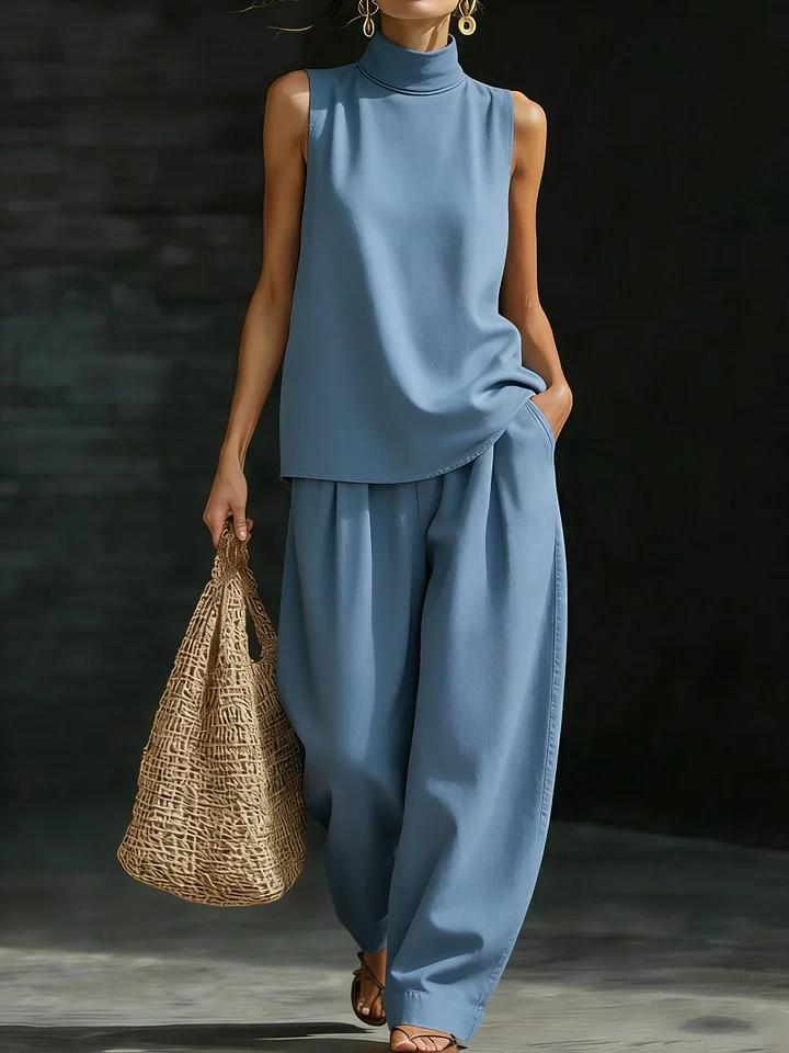 Women's Sleeveless Summer Two-piece: Loose Top & Wide-leg Pants Set 2026