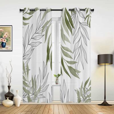 Cortinas de Ventana Verde Salvia con Líneas de Hojas de Sauce para Sala de Estar Cortina de Dormitorio de Lujo Persianas de Cocina Cortinas