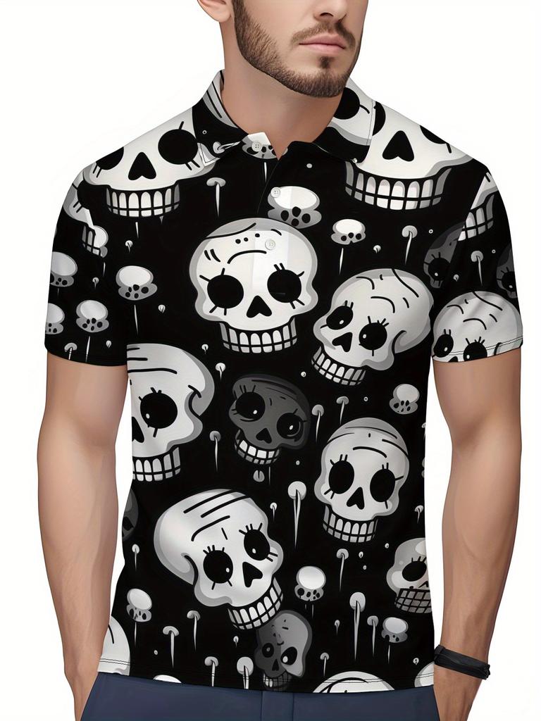 Men'S Short-Sleeve Polo Shirt for Halloween, Featuring a Flat Digital Print Design - No Texture