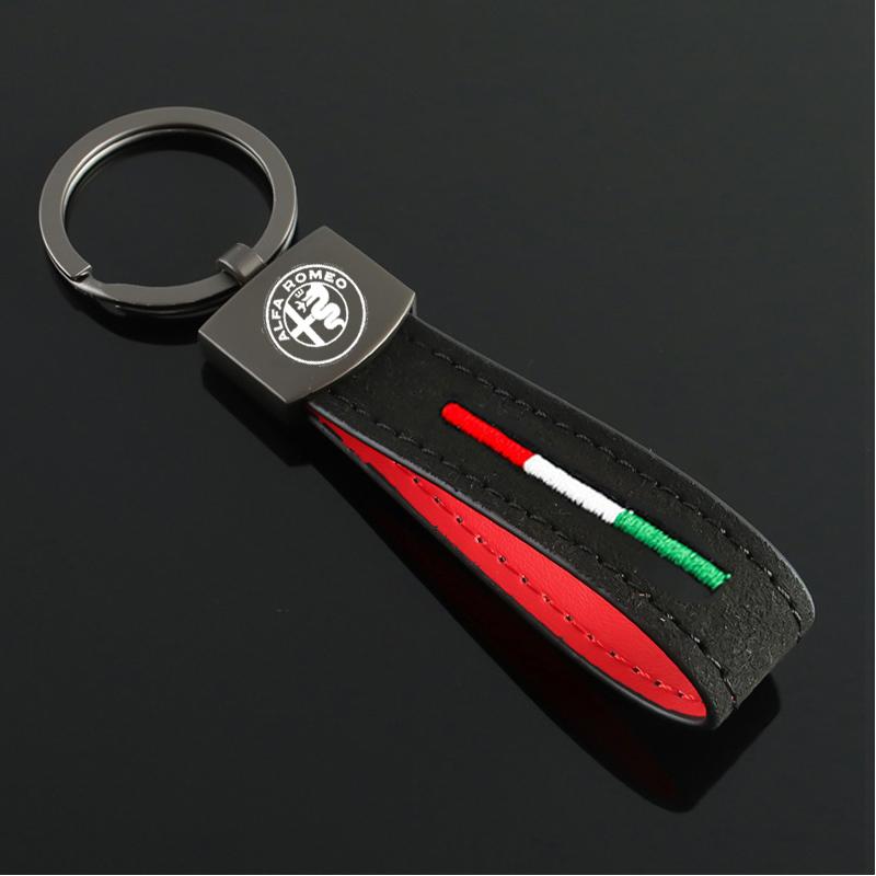 2026 Heißes Alfa Romeo 1 Stück Luxuriöses Leder Auto Abzeichen Schlüsselanhänger für Alfa Romeo Logo 159 Giulietta Giulia GT 156 Mito Stelvio Schlüssel Cha