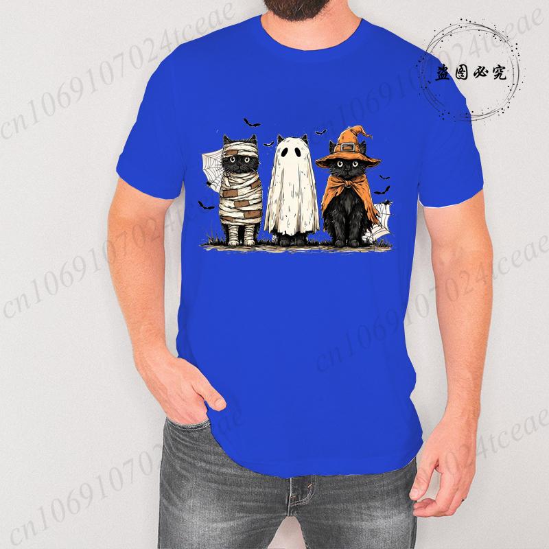 Mens TShirts Black Cat Pumpkin Print TShirt Funny Retro Halloween Graphic Tees for Men Women Clothes Tops Short Sleeve Shirts
