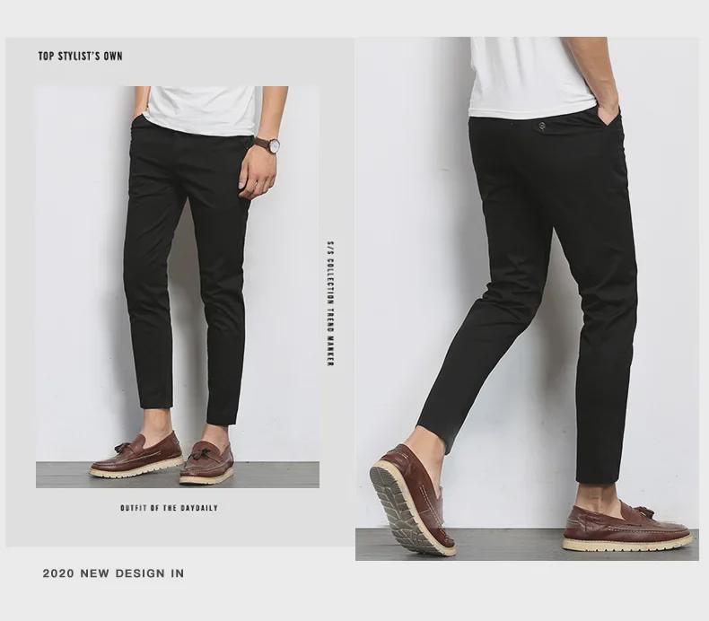 2022 Summer Men's Black Slim-Fit Nine-Point Casual Pants - Youth Solid Color Korean Style