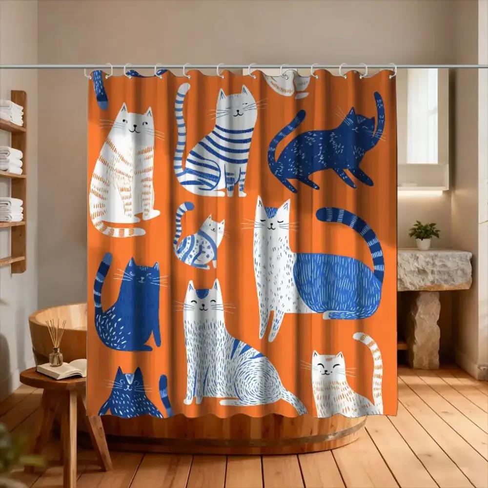 

1Pc Bathroom Shower Curtain, Cat Lovers Gathering, Cute Pet Day Shower Curtain, With 12 Hooks, 70.87*70.87Inch Bathroom Curtain W60H190(CM)-1 Pcs