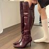 Dámské vysoké podpatky Nad koleno Vysoké kozačky Sexy špičaté kožené boty Žena Zima 2025 Trend Nové gotické jehlové podpatky Botas Mujer