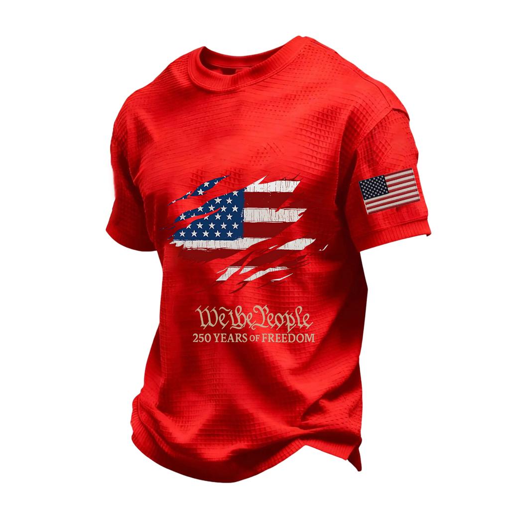 Men's Loose And Casual Flag-print T-shirt, Short Sleeve Shirt