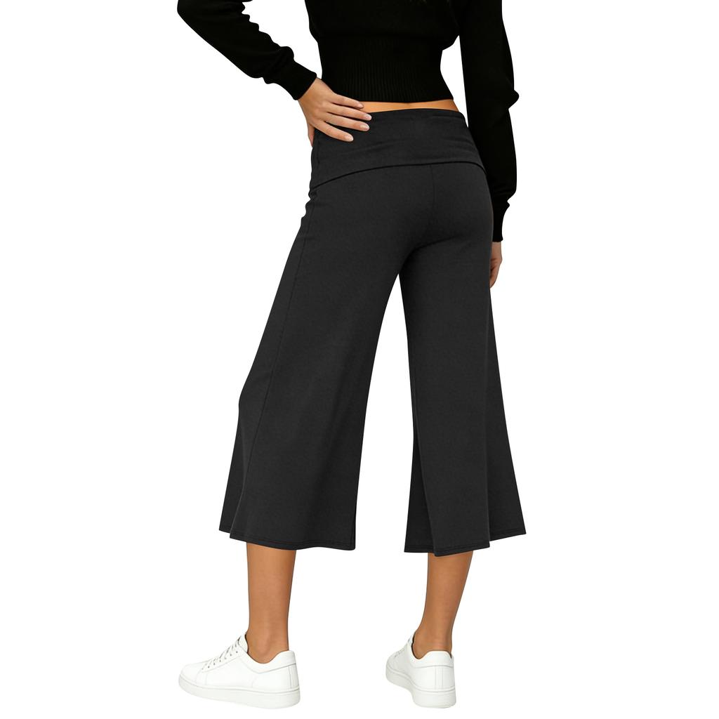 Pantaloni Capricci Larghi Elasticizzati a Vita Alta 3/4 da Donna Vestibilità Casual Pantaloni Lunghi con Tasche