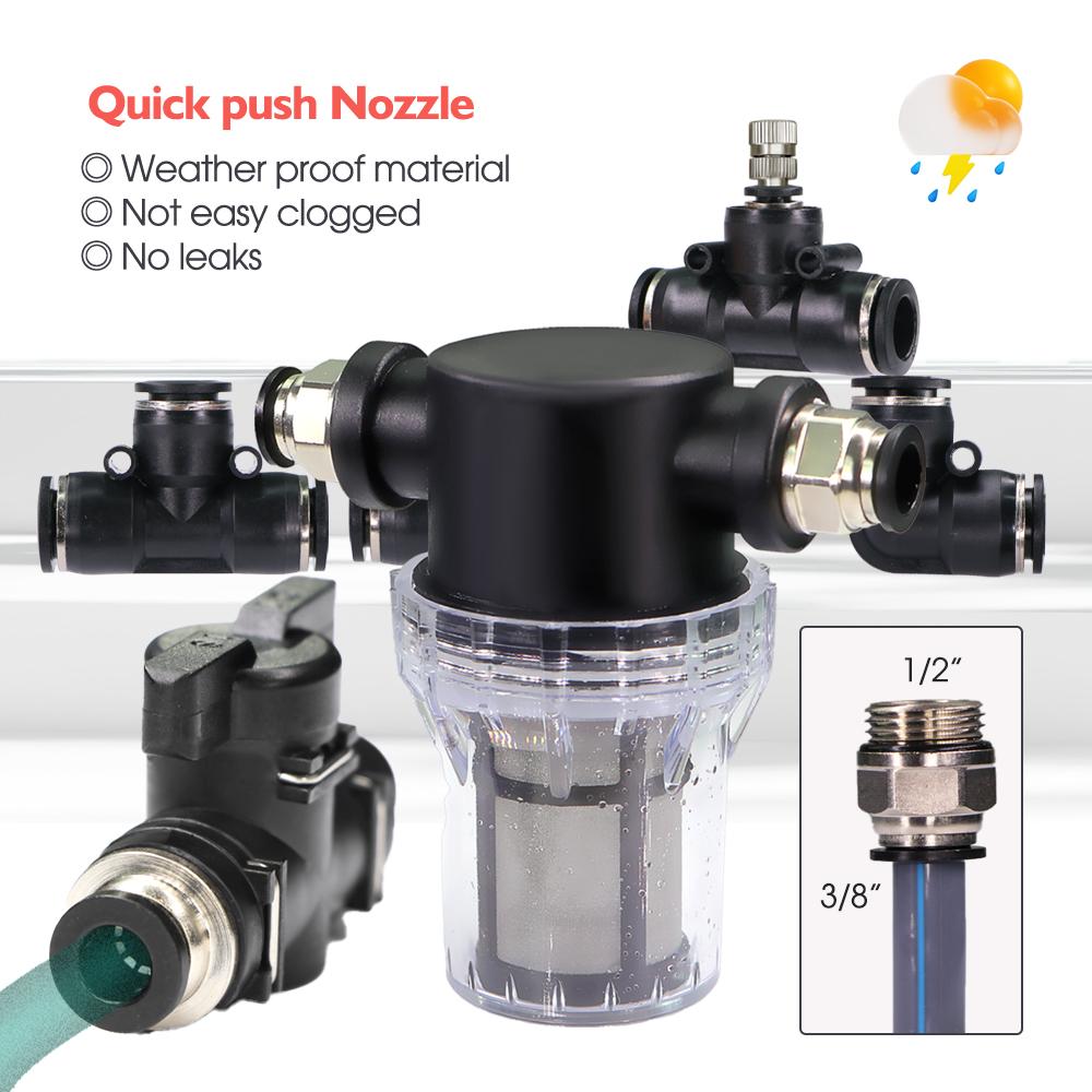 3/8" 9/12mm Misting Cooling System 0.6mm Nozzles Fine Atomizer PE Tubing Filter Self-priming Pump Garden Irrigation Watering Kit