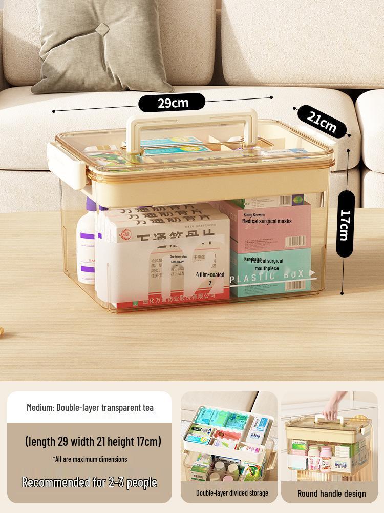 Familienpackung Tragbare Medikamentenaufbewahrungsbox - Mehrschichtig, Transparent, Erste-Hilfe-Koffer mit großer Kapazität