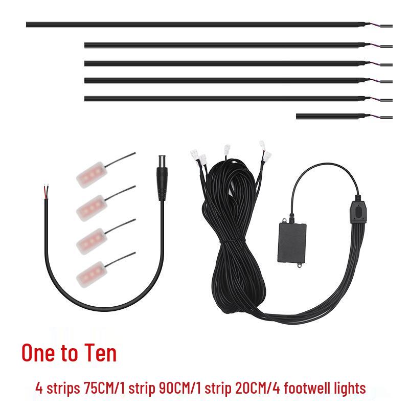 

Hidden Car Ambient LED Light Strip: Invisible Acrylic Decorative & Colorful Atmosphere Lights. 20 x 1, 75 x 4, 90 x 1, Separate Foot Line
