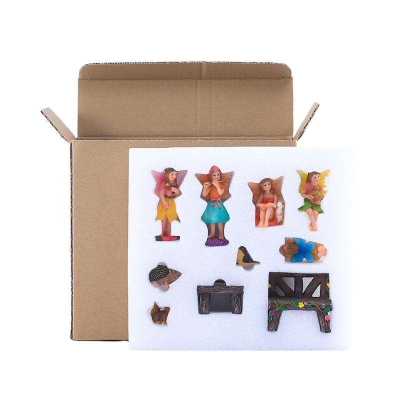 Resin Fairy Garden Miniature Figurine Set Angle Girl Squirrel Rabbit Statue for Home Indoor Outdoor Garden Doll House Room Decor