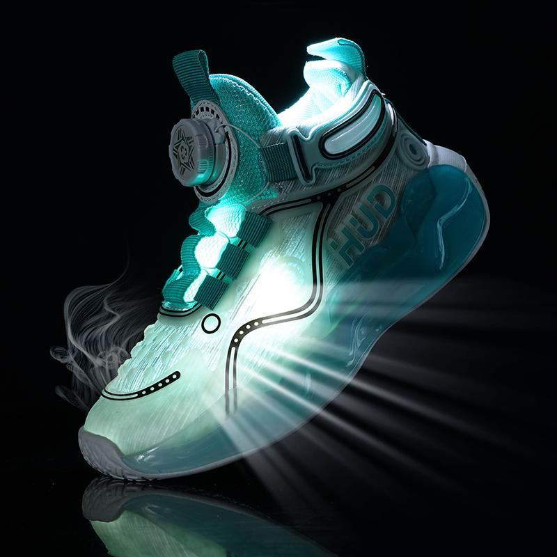 Kids Sports Basketball Shoes Boys Breathable Sports Shoes Fashion Rotating Button Night Reflective Girls Sports Shoes