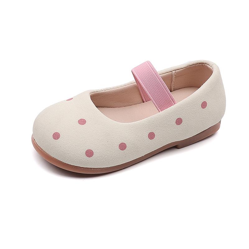 

Туфли балетки для девочек, слипоны, милые в горошек, детские мокасины, нескользящая мягкая подошва, новинка 2025, детская танцевальная обувь, круглый носок, конфетный цвет 27 бежевый