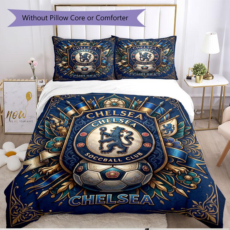 3pcs Duvet Cover Set (1*Duvet Cover + 2*Pillowcase, Without Core), Chelsea FC Print Soft All‑Season Bedding Set, Home Bedroom Decor Gift