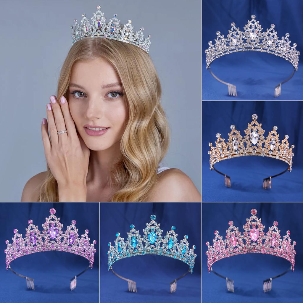 Baroque Vintage Crystal Rhinestone Crowns With hair comb Diadems Headbands For Women Bride Wedding Hair Accessories Jewelry NONE