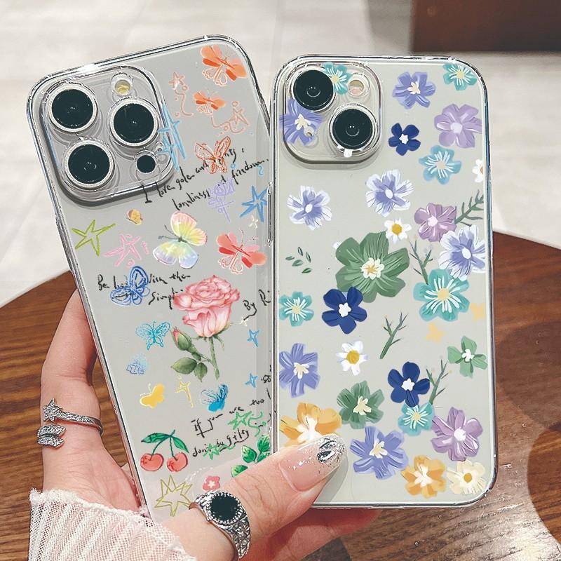 

Красивый чехол с изображением бабочки, масляной живописи, цветочного рисунка для iPhone 15, 14, 13 Pro Max, 12 Pro, 11, узор в виде сердец любви, прозрачный, ударопрочный, тонкий, жесткий чехол для телефона из ПК iPhone 15 красный