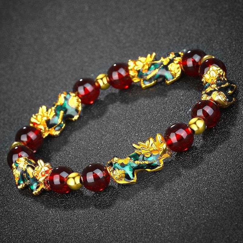 3D Color-Changing Pixiu Obsidian Bracelet with Six-Character Mantra & Temperature-Sensitive Vietnamese Gold