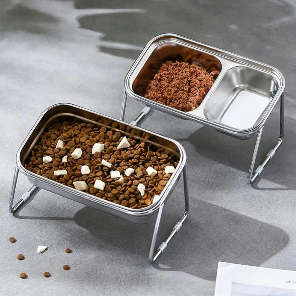 Anti Slip Pet High Footed Bowl Stainless Steel Pet Water Feeder Container  Wet Dry Food