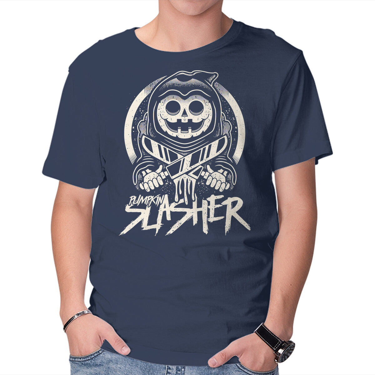 Unisex Crew Neck T-Shirt Pumpkin The Slasher Graphic Short Sleeve Casual Tee L