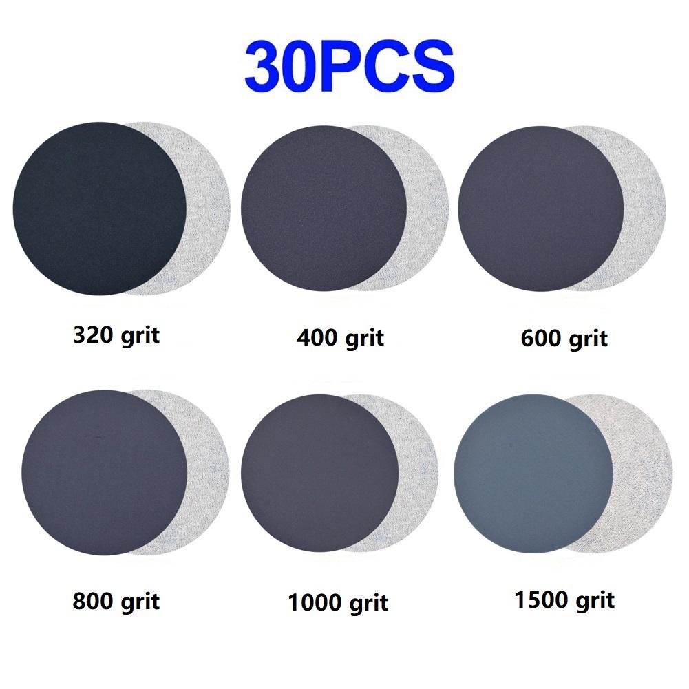 30Pcs 3inch Hook&Loop Sanding Discs 75mm Wet/Dry Polishing Sandpaper 320-1500 Grit Sand Paper Sanding Pad