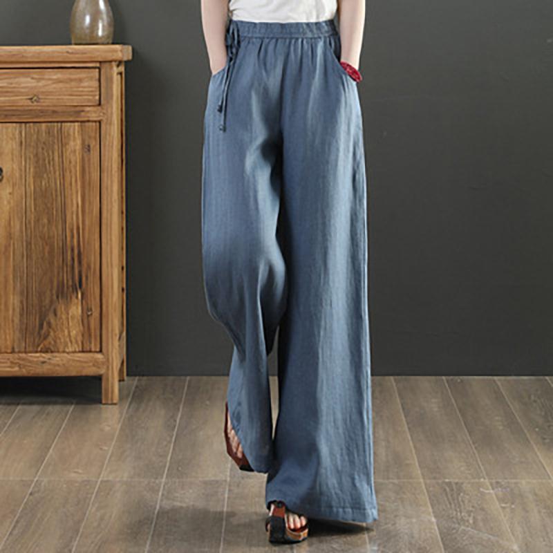 Sommer Locker Elastischer Bund Weites Bein Hosen Damen Casual