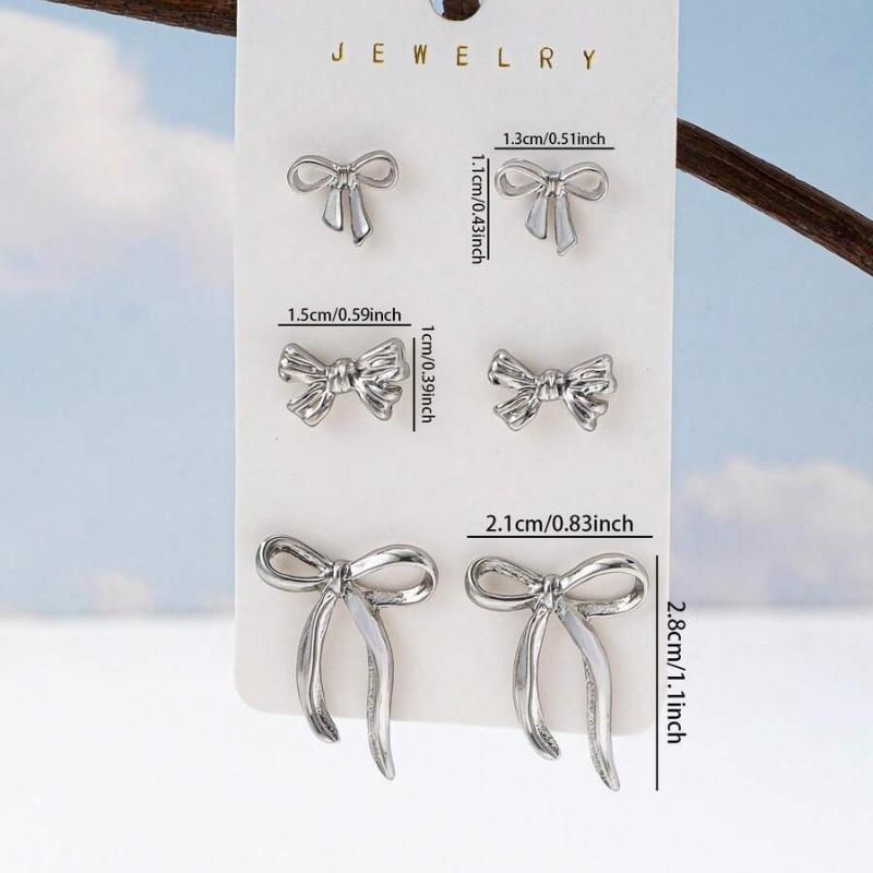 

3 Pairs Golden Color Bow Stud Earrings Set Bowknot Earrings Set Women Fashion Jewelry Bow Accessories