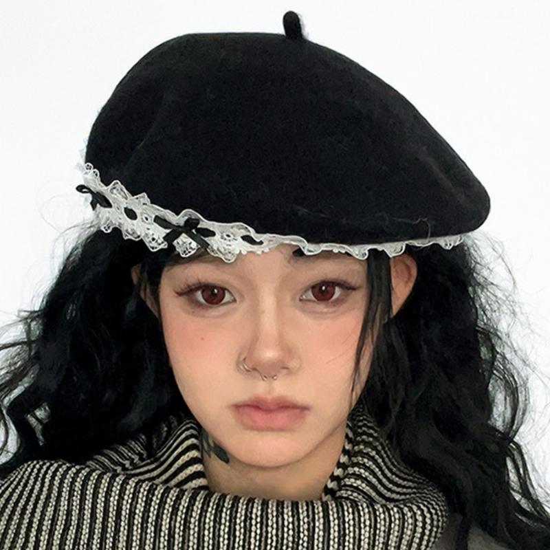 Trendy Painter Hat with Bows Flat Hat British Beret for Dating Photography Cabbie Headwear Painter Hat Autumn