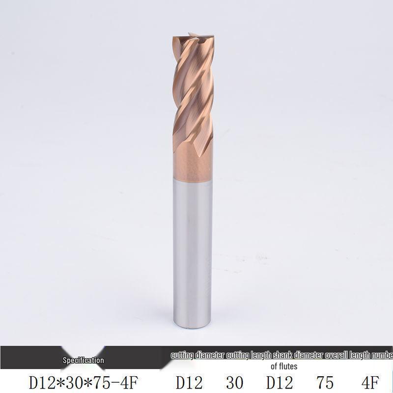 55° Tungsten Steel 4-Flute End Mill, Hard Alloy Coated, CNC Flat Bottom Tool