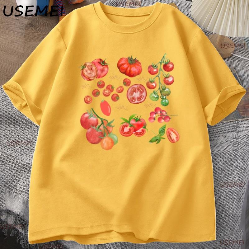 Fruit Tomato TShirt Cottagecore Clothing Vegan T Shirt Aesthetic Clothes Unisex Women Graphic T Shirts Summer Harajuku Cotton Tee